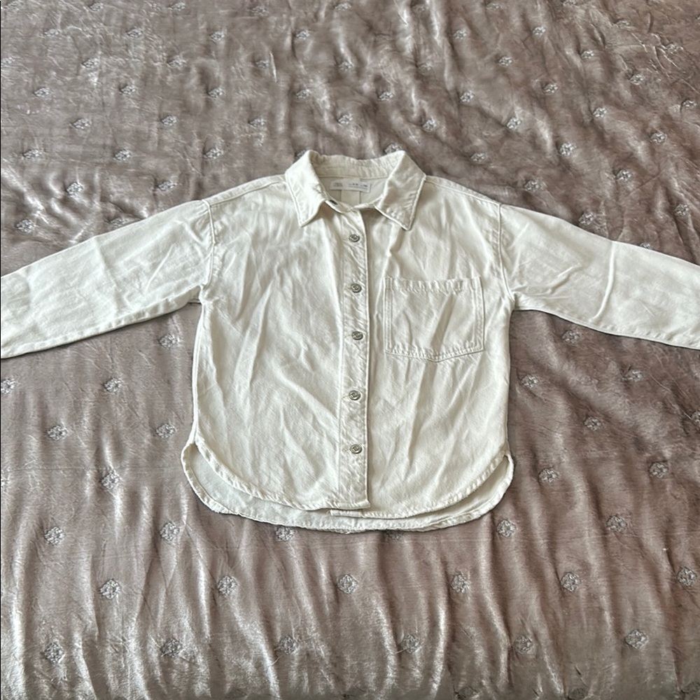 Zara Kids Cream Button Down Denim Shirt with Classic Design